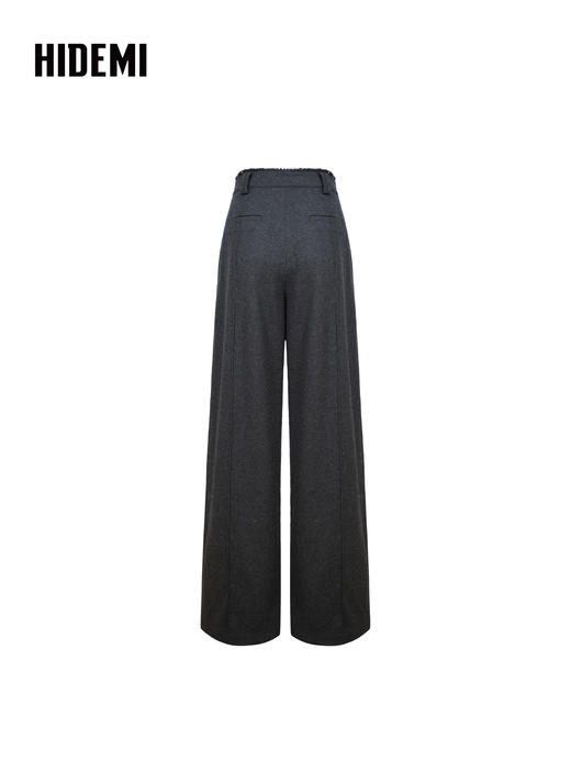 HIDEMI  大秀款进口羊毛手工毛边腰头设计感阔腿 厚款西裤长裤 深灰色 商品图6