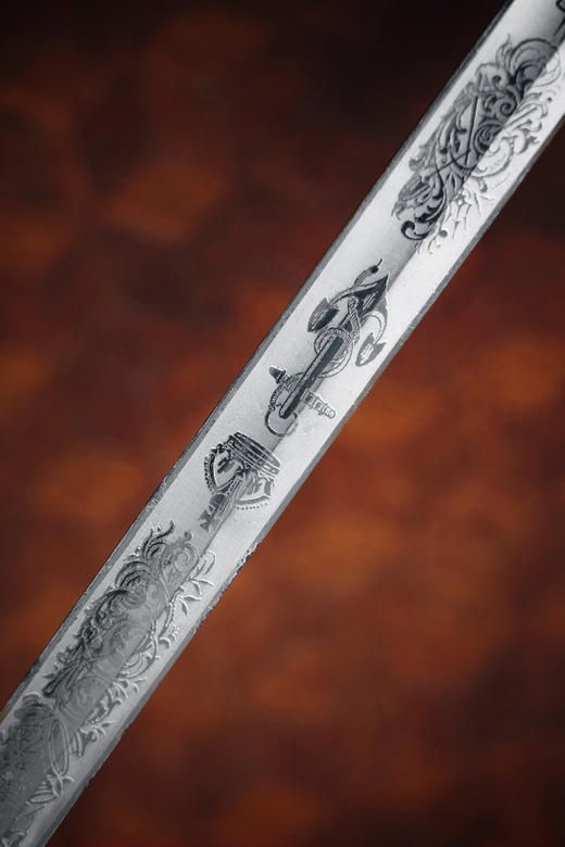 独角鹿西洋古董1940年代德国名坊Hörster出品雄狮造型铜鎏金精雕剑柄饰战舰纹章主题镀镍剑身配皮革剑鞘意大利皇家海军军官佩剑 商品图5