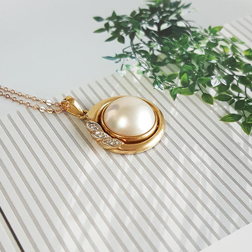 【天然正品】AU585镶钻镶天然近完美约12.2MM海水马贝珠吊坠项链链长：45CM女士051025NJ28现售价：3680 商品图3