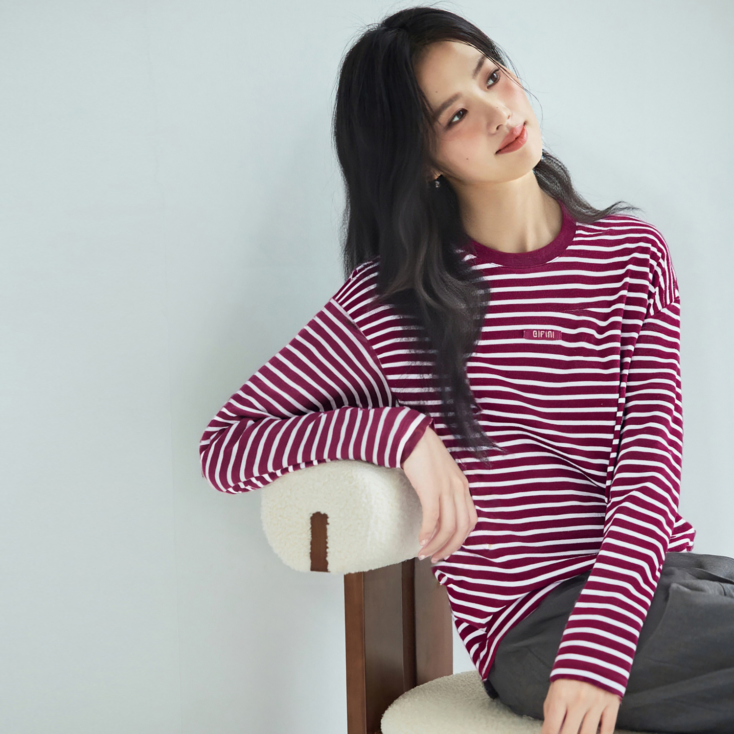 【积分换购不退货】【特惠不退货】伊芙丽圆领条纹T恤针织衫1FA601301