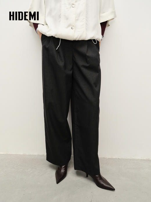 HIDEMI 精纺羊毛阔腿压褶西裤 黑色/乌木棕/深灰色 商品图1