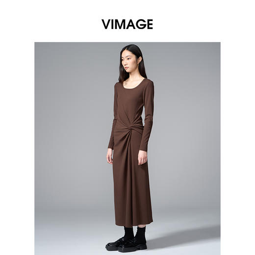 VIMAGE纬漫纪显瘦气质方领纽扣秋冬新款连衣裙V2407110 商品图2