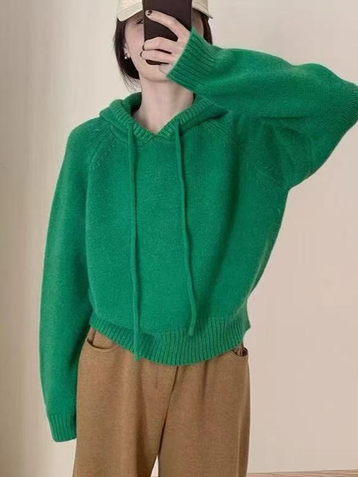 【YW】无忧购 【甄选】韩系秋冬抽绳连帽设计感卫衣针织衫宽松慵懒套头女式毛衣 412-17（截单后3-5天发货） 商品图3