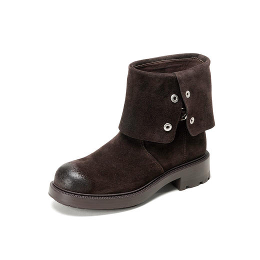 Westory2025年冬季牛绒擦色复古低跟靴筒可翻折两穿休闲甜酷一脚蹬短靴S25DS86231 商品图9