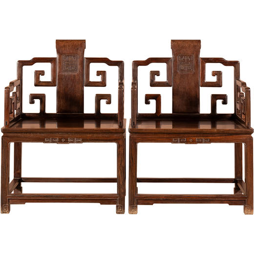 清	红木攒接拐子纹扶手椅（一对） 商品图5