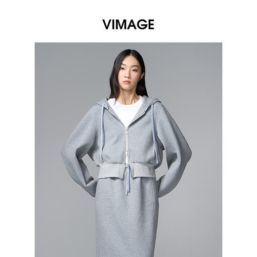 VIMAGE纬漫纪时尚简约连帽秋冬新款卫衣式外套V2403110 商品图3