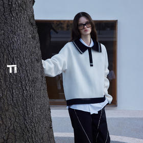 启世录TIWILLTANG“洄漩墟榆”翻领画板撞色笔迹知性光谱撞色毛衫