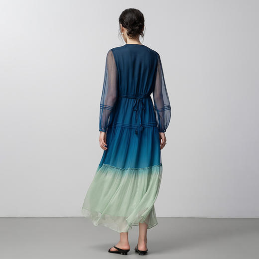 【林栖设计小店】桑蚕丝连衣裙青绿度假风新中式气质2025秋冬新款真丝裙女T1954194 商品图4
