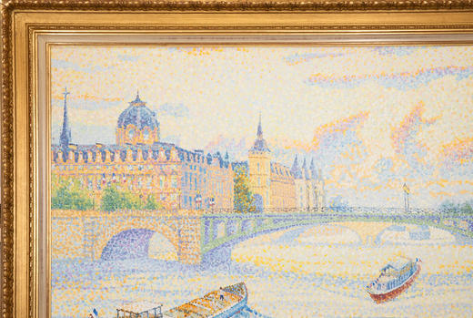 独角鹿西洋古董20世纪法国现代点彩画派名家Yvonne Canu签名创作风景主题布面油画《巴黎塞纳河畔》 商品图2