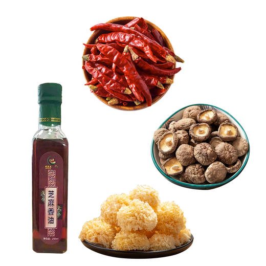 临泉特产小香菇木耳干辣椒900g+香油250ml 商品图0