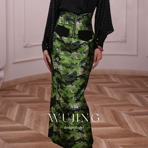 4205054 慕枝冬青 亮丝提花锦缎半裙 雾境 商品图0