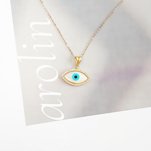 【天然正品】AU750玫瑰金个性时尚天使之眼造型贝壳吊坠项链链长：45CM女士051025NJ29现售价：2480 商品图4