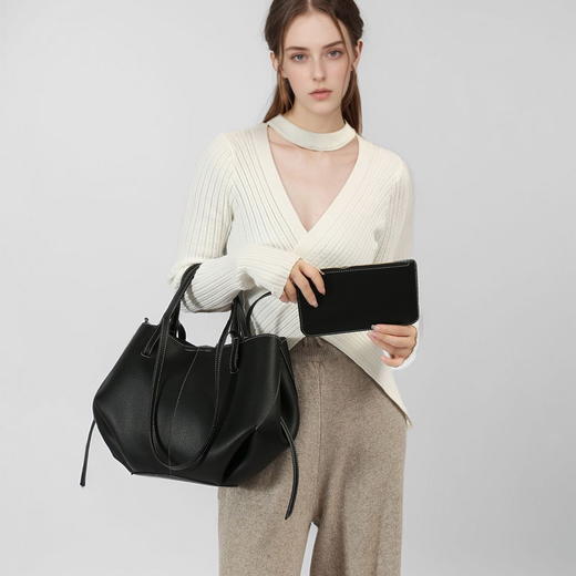 2025新款荔枝纹翅膀包，时尚手提大容量水桶百搭通勤包1782 商品图0