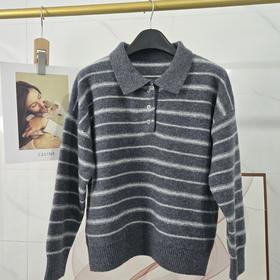 🌺【MOMOTIABIN翻领撞色条纹羊毛衫DBTHJZYMB2535】🌟解锁ins博主高级感穿搭密码🔑救命！⁩这件毛衣也太太太韩了吧！⁮ 随手一穿就是ins博主同款氛围感