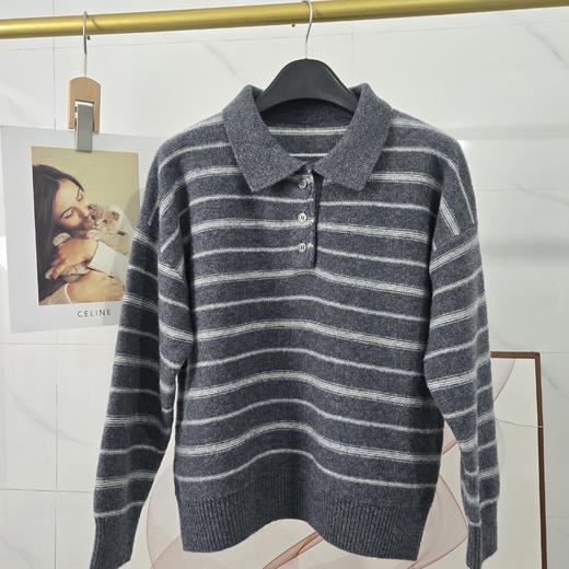 🌺【MOMOTIABIN翻领撞色条纹羊毛衫DBTHJZYMB2535】🌟解锁ins博主高级感穿搭密码🔑救命！⁩这件毛衣也太太太韩了吧！⁮ 随手一穿就是ins博主同款氛围感 商品图0