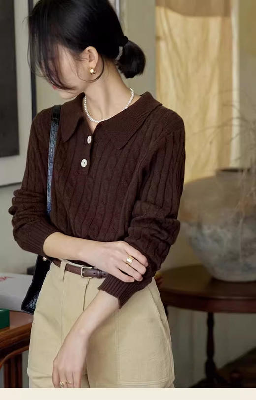 🌺【MOMOTIABIN纸片人麻花纽扣针织衫DBTHJZYMA921】✅秋冬作为内搭也是一jue👍设计感满满✅显瘦上衣，立现A4腰，前片的交叉纽扣设计 商品图0