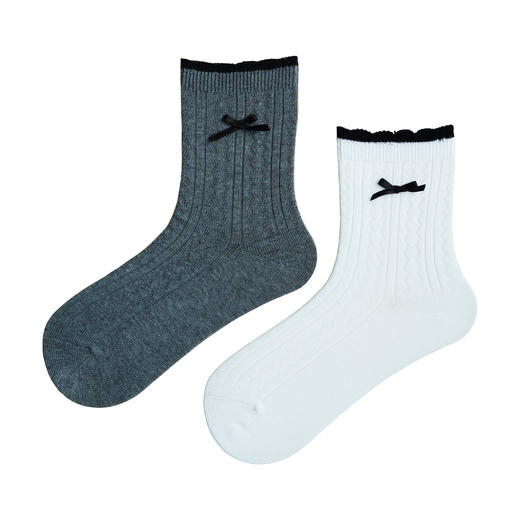 【59元3双】【1双装】女丨女士时尚花变袜子麻花蝴蝶结女袜中长筒四季女袜【2522501】 商品图5