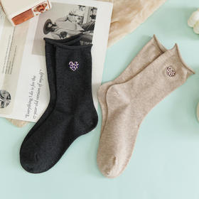 【59元3双】【1双装】女丨女士时尚卷边袜子刺绣舒适女袜中长筒潮袜【2522508】