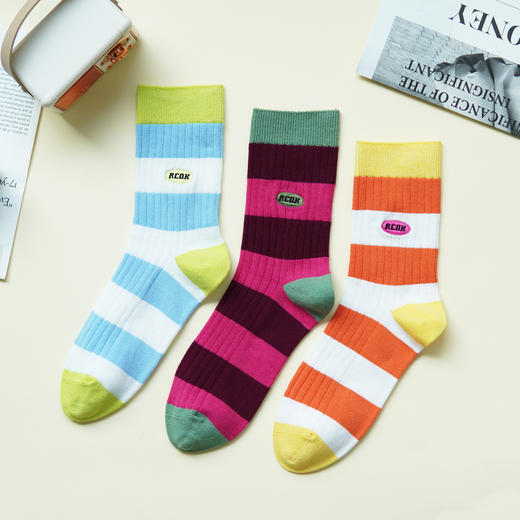 【59元3双】【1双装】女丨女袜彩色粗条无骨潮袜中筒袜子时尚棉袜女袜子【2522503】 商品图1