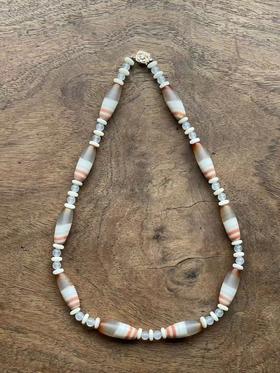 红灰白缠丝玛瑙橄榄珠项链，顺丰包邮