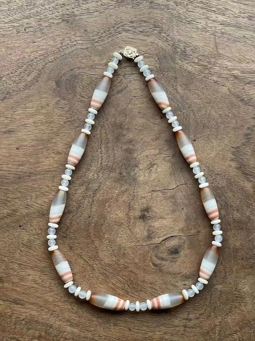 红灰白缠丝玛瑙橄榄珠项链，顺丰包邮 商品图0