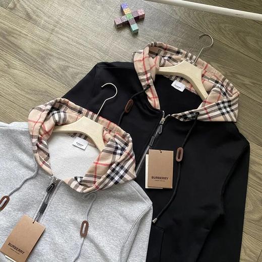 BUR格纹连帽拉链开衫卫衣 商品图1