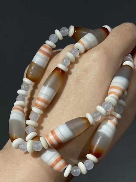 红灰白缠丝玛瑙橄榄珠项链，顺丰包邮 商品图3