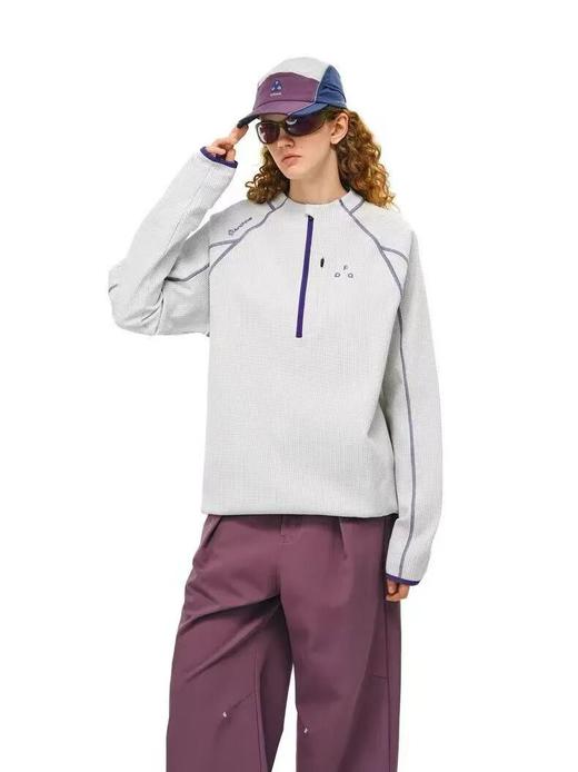 户外山系！水洗华夫格肌理速干！男女款立体裁剪休闲半拉链卫衣T恤 商品图2