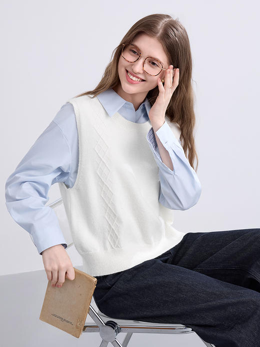 【百图lulu定制】【菱格纹背心】 菱格纹针织马甲背心 商品图1