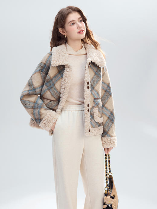 【百图lulu定制】【软萌羊羔大衣】 格子 仿羊羔绒 短外套 商品图7