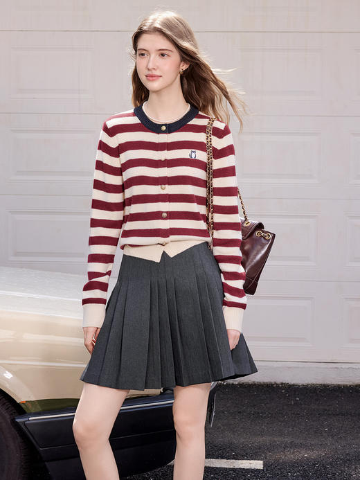 【百图lulu定制】【法式红条纹】萌宠  拼色  条纹毛衣 商品图1