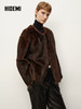 HIDEMI  双色定染做旧感渐变乌木棕圆领廓形皮毛一体大衣外套 黑棕双色渐变 商品缩略图1