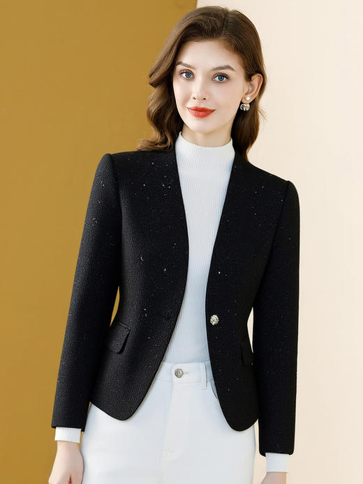 「自」全新升级【铂金会员220/天猫289/差价69】(05617)洛诗琳时尚纯色毛呢西装外套女2025秋冬新款小个子通勤百搭显瘦西服 商品图1