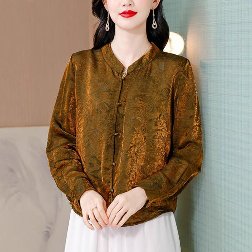 XMZ1272新中式国风复古提花立领长袖衬衫女2025秋季新款时尚气质漂亮外套 商品图2