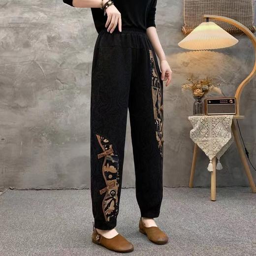 黑色棉麻哈伦裤女加绒裤子2025冬季款百搭宽松休闲裤保暖长裤厚实 商品图3