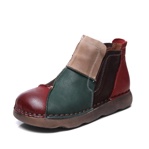 FR 85668短靴复古圆头平底拼色休闲单鞋 商品图4