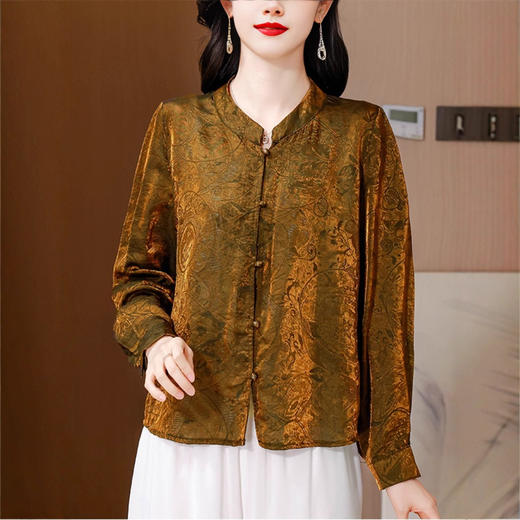 XMZ1272新中式国风复古提花立领长袖衬衫女2025秋季新款时尚气质漂亮外套 商品图1