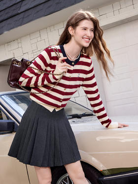 【百图lulu定制】【法式红条纹】萌宠  拼色  条纹毛衣