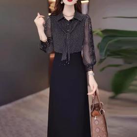 QYM 25MYY2163修身显瘦假两件波点裙POLO领连衣裙