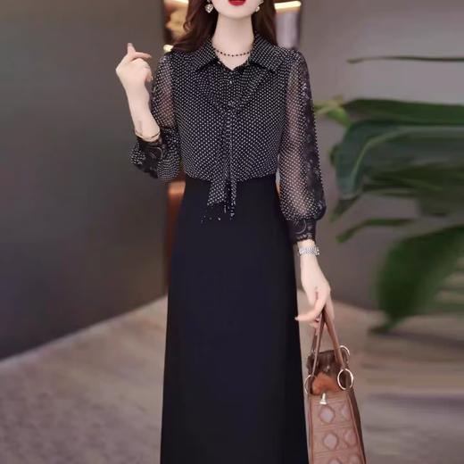 QYM 25MYY2163修身显瘦假两件波点裙POLO领连衣裙 商品图0