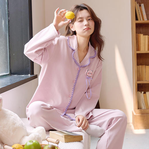 自然醒轻歌针织棉睡衣女士春秋季长袖开衫可外穿高级感休闲宽松家居服套装QH 商品图0