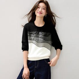 CC 2128松弛感圆领针织衫撞色条纹长袖t恤