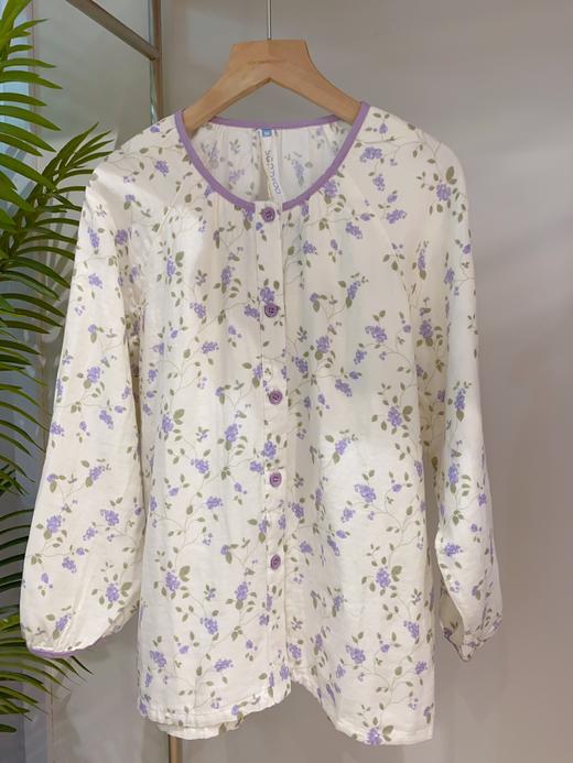 松植屋春秋女款全棉水洗长袖睡衣套装圆领小碎花双层纱家居服 商品图1