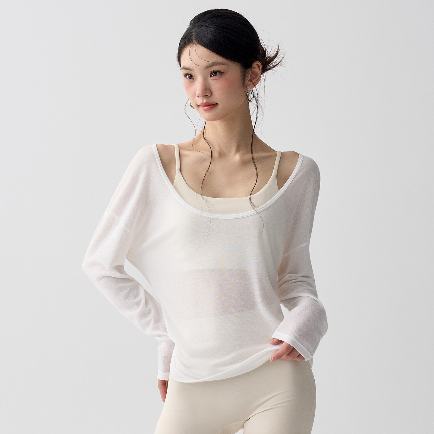 【限时秒】YOGACODE【火树银花系列】慵懒长袖瑜伽服女松弛感亲肤健身t恤宽松显瘦透气运动罩衫DWI125620