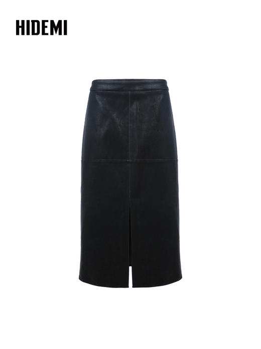 HIDEMI 环保皮蛋白皮复古磨砂感H型半身裙 黑色 商品图3