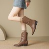 【预售5天】复古简约质感牛皮西部靴秋冬粗中跟小方头真皮V口短靴女SSS&M2408 商品缩略图2