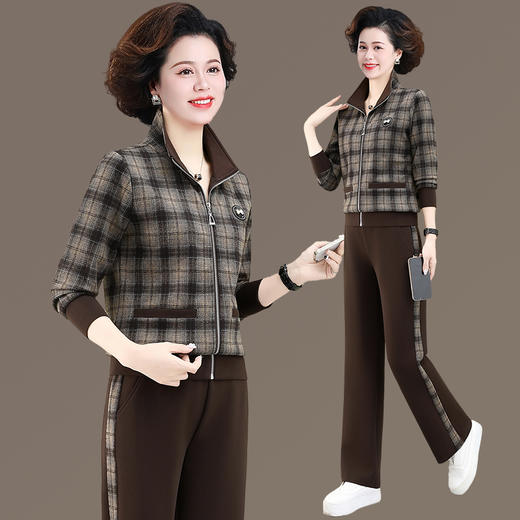 SP85-7681 运动套装女春秋季2025新款宽松洋气妈妈立领卫衣休闲跑步服三件套 商品图0