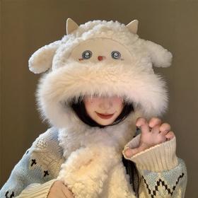 【会动的兔耳朵！可爱兼保暖！】可爱小绵羊毛绒帽 女冬季新款防寒保暖帽子 围巾一体加厚护耳雷锋帽
