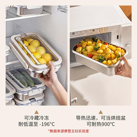摩登主妇不锈钢冰箱收纳盒整理盒带提手食品级专用水果保鲜冷冻盒 商品图0