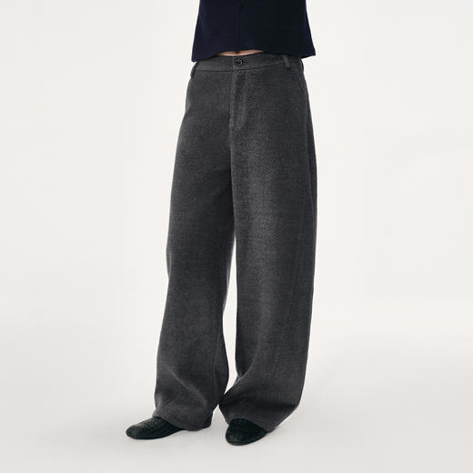 NUTH复古宽松加厚保暖毛呢弯刀休闲裤女 深灰色 商品图2